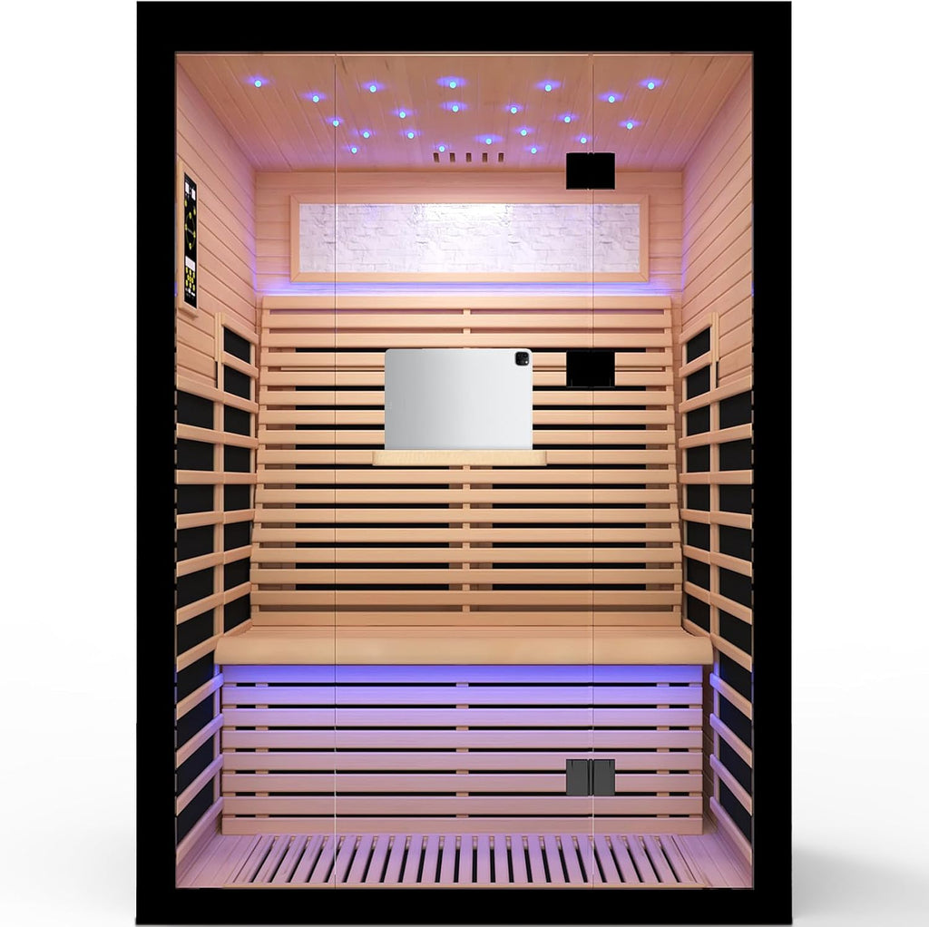 2 Person Infrared Sauna Room Far Infrared Saunas Home Canadian Hemlock Indoor 2100W Low-EMF Dry Saunas with Oxygen Bar