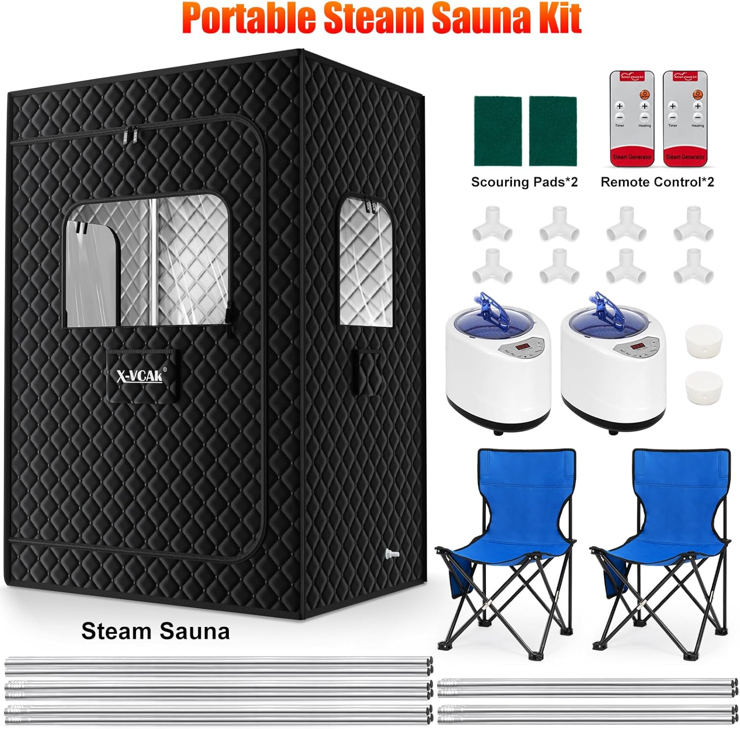 2 Person Sauna, Extra Large Sauna Box, Portable Steam Sauna Tent with 2 Steamers
