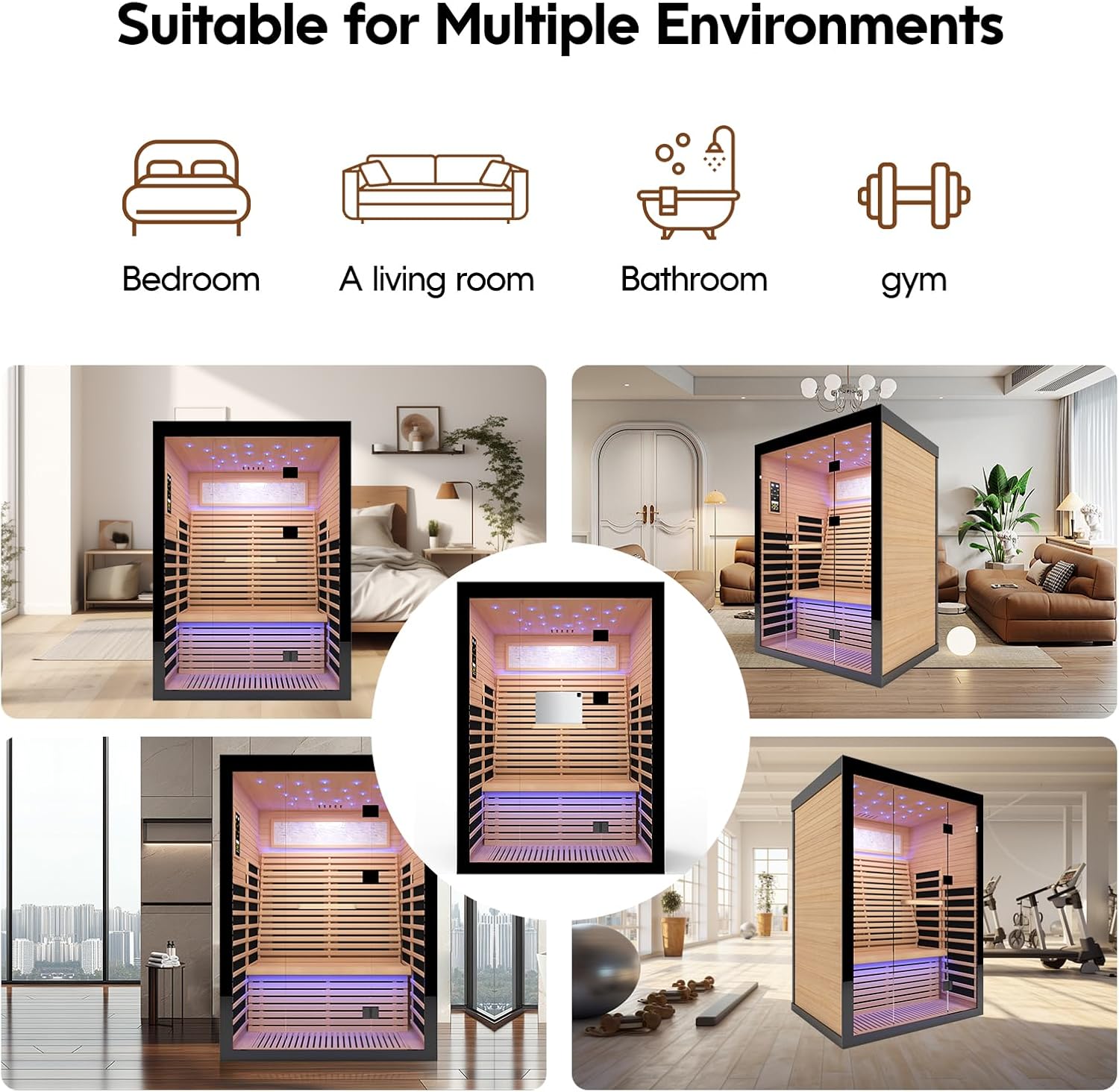 2 Person Infrared Sauna Room Far Infrared Saunas Home Canadian Hemlock Indoor 2100W Low-EMF Dry Saunas with Oxygen Bar