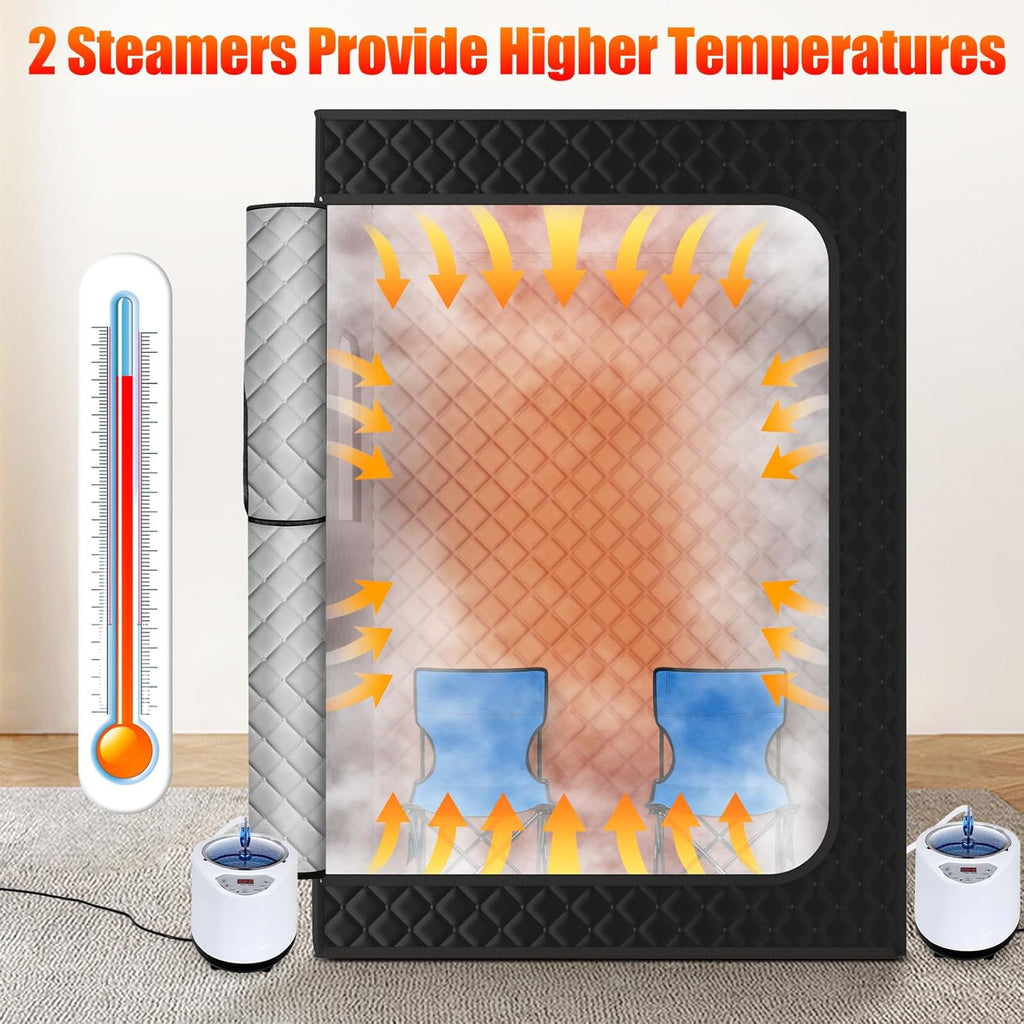 2 Person Sauna, Extra Large Sauna Box, Portable Steam Sauna Tent with 2 Steamers