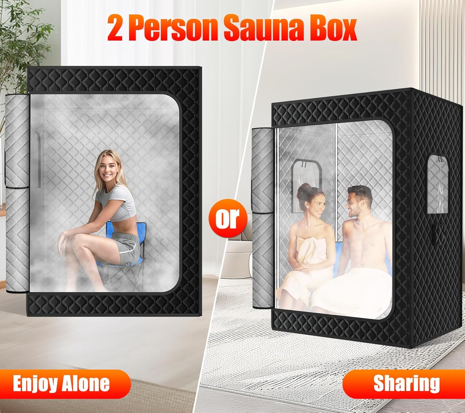 2 Person Sauna, Extra Large Sauna Box, Portable Steam Sauna Tent with 2 Steamers