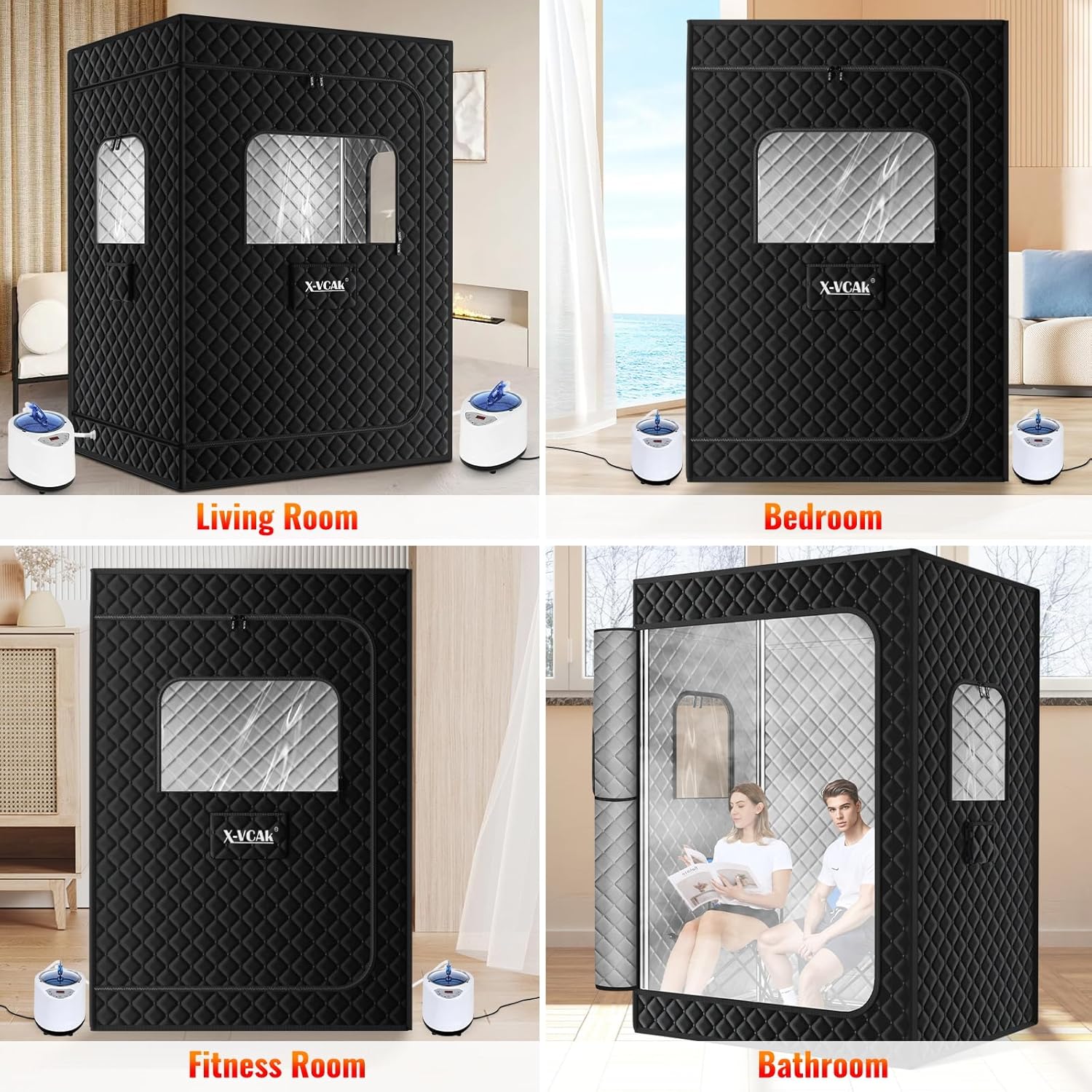 2 Person Sauna, Extra Large Sauna Box, Portable Steam Sauna Tent with 2 Steamers